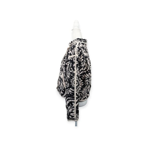 Storia Cream and Black Floral Quilted Jacket SZ S 100% Cotton Boho Print - Picture 3 of 11